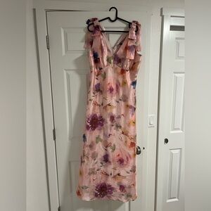 Floral Pink Sleeveless Wedding Guest Dress